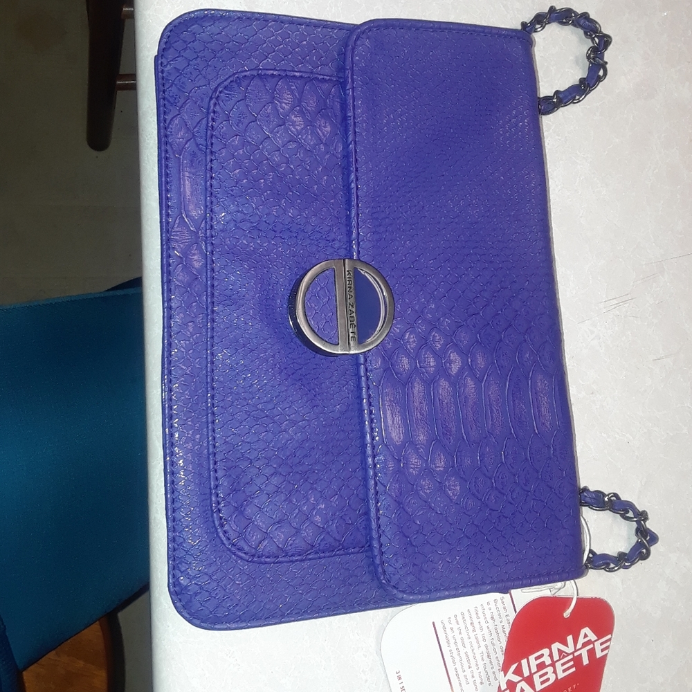 Cobalt blue snake skin textured shoulder bag.